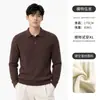Camisa Polo Masculina Estilo Old Money Suéter de Tricô Outono Inverno Textura de Costela Vertical Pulôver de Manga Longa Top Masculino