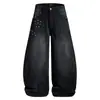 Roupas Masculinas Retro Americano Jeans com Diamantes Unissex Marca Tendência Legal Calças Largas Soltas Calças de Cimitarra para Casal