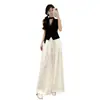 Conjunto Completo Estilo Coreano para o Verão, Novo Conjunto de Duas Peças para Mulheres com Top Sem Mangas de Renda com Bolinhas e Calça de Cintura Ajustada de Perna Larga