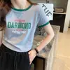 Camiseta de Algodão Puro de Manga Curta para Mulheres, Novo Estilo de Verão 2026, Design Curto Soltinho de Meia Manga Estilo Americano, Top Reta de Ombro Reto de Nicho