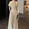Conjunto de Camisa de Gola V e Calça Wide Leg Novo para o Verão de 2026 para Mulheres, Versátil, Solto, Emagrecedor, Elegante, Casual