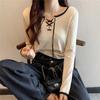 Nueva Blusa Base Versátil de Corte Slim para Mujer Otoño 2025 Ropa Interior Suéter Corto de Manga Larga Tejido de Punto Ins Trend