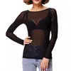 Camiseta Transparente de Malla Negra para Mujer, Otoño 2023, Manga Larga, Sexy, Transparente, Malla Fina. Camisa de Malla Elástica