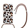 Funda personalizada para teléfono móvil iPhone15pro con estampado de leopardo marrón y negro resistente a caídas 14 Cordón cruzado ajustable para Apple 13