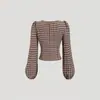 Top retro para mujer con mangas abullonadas que ciñe la cintura, estilo europeo y americano, ajustado, de manga larga corta, con cuello cuadrado