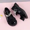 Zapatos de Cuero para Niñas Zapatos de Princesa 2025 Nuevo Otoño Suela Blanda Moño Negro Niñas Pequeñas Bebé Niños Zapatos de Actuación