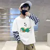 Camiseta de Manga Larga de Algodón Puro para Niños, Estilo Nuevo Primavera y Otoño 2025, Camiseta Superior de Empalme para Niños y Bebés, Camisa Base Falsa de Dos Piezas