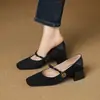 Zapatos de gamuza para mujer de caña baja, nuevos 2025, punta cuadrada, tacón grueso, tacón medio, códigos de talla 31-43, zapatos de comercio exterior transfronterizo