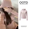 Sudadera gris estilo coreano de corte ajustado, prenda exterior de otoño para mujer, con capucha, con cremallera, corta, top deportivo y casual, que ciñe la cintura, versátil