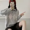 2025 Novo Suéter Macio Gola Polo Estilo Coreano para Mulheres, Outono e Inverno Estilo Preguiçoso Tricô de Diamante Top Versátil
