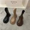 Botines tipo Martin de Punta Redonda para Mujer, Tendencia Otoño e Invierno 2025, Color Caqui Té con Leche, Diseño Francés de Nicho, Botines Cortos