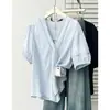 Blusa de Verano para Mujer Tallas Grandes Nueva Elegante Versátil de Encaje con Cuello en V Jacquard y Mangas Huecas 0232