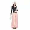 Pantalones largos de pierna recta para mujer, estilo americano, fluidos, hasta el suelo, de lyocell, color rosa claro, pantalones largos blancos extendidos rosa claro