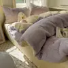Conjunto de cama de luxo de inverno em veludo de leite com pele de coelho de princesa, com capa de edredom de alta qualidade e lençol de cama em fleece de coral