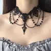 Collar Gargantilla Corazón Rojo Oscuro de Halloween Estilo Punk Gótico Retro Sexy Encaje Exagerado