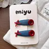 Tela de mezclilla cuadros rojos estrella clip BB para niños dulce retro clip para flequillo de niñas