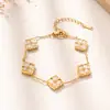 Pulseira de flor de quatro folhas em formato de losango, pulseira dupla face de madrepérola, galvanizada, moderna e versátil, joias femininas no atacado