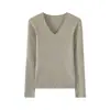 Suéter de Punto para Mujer para Otoño e Invierno, Suéter de Cuello Redondo en V, Tejido de Punto sin Costuras de Color Sólido, Suéter Básico para Mujer