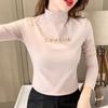 2022 Outono e Inverno Nova Moda Casual Camiseta Básica Feminina Slim Fit com Bordado de Letras Estilo Ocidental Top Feminino