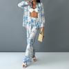 Estilo Novo de Verão 2026 Transfronteiriço Europeu e Americano Comércio Exterior Roupas Femininas, Conjunto Casual Elegante com Camisa Estampada e Calças de Perna Larga