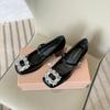 A66-1 Zapatos de Mujer de Moda con Hebilla Cuadrada y Pedrería, Puntera Cuadrada Francesa Nueva, Tacón Grueso, Correa al Tobillo, Tacón Medio, Zapatos Mary Jane