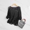 Vacaciones Transpirable Cómodo Casual Suelto Tencel Calado Tejido Blusa Top para Mujer Xia Xin L0507Z