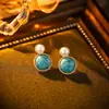 Aretes de Clip Azules Turquesa Incrustados Tendencia en Tiktok, Pendientes de Moda Retro de Lujo Ligero de Alta Gama, Accesorios para Orejas Versátiles de Nicho