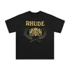 Marca de Nicho de Moda Rhude Verano Nueva Bandera de Corona Streetwear Retro Holgada Camiseta de Cuello Redondo de Manga Corta para Hombres y Mujeres