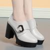 Zapatos individuales de corte profundo para mujer, envío directo de una pieza, nuevo estilo primavera y otoño 2025, elegantes zapatos de tacón alto para mujer, plataforma impermeable de 9 cm, zapatos de cuero de tacón grueso