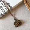 Bolsa Pequena Vintage Marrom com Estampa de Leopardo Colar Feminina Outono e Inverno Corrente Longa de Lã Fones de Ouvido Porta-Moedas Pingente Acessórios
