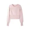 Suéter de punto grueso de color liso con cuello redondo para mujer, tejido de ochos, para otoño e invierno, estilo casual, ajustado a la cintura, top de punto de capa interior