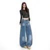 Jeans Laranja#Cáqui Infantil Relaxado de Perna Larga Feminino Cintura Alta Solto Emagrecimento Escondendo Defeitos Casual Versátil Calça Banana