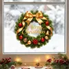 Exquisita corona de Navidad Santa Claus pegatina electrostática para ventana, sin pegamento, no daña el cristal, decoración de ambiente festivo para ventanas de sala de estar