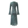 Vestido Estampado Elegante Francés de Cuello Redondo y Mangas Campana 2025 Otoño Nuevo Aspecto Adelgazante en la Cintura Falda Larga de Corte A