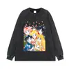 Nueva Camiseta de Manga Corta con Retrato Grupal de Personajes de Anime Japonés Estampado Flores Fritas Chica Vieja Vintage Cómic Manga Larga Transfronterizo