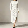 Vestido de otoño/invierno para mujer, de terciopelo, de manga larga, con cinturón de corbata, abertura y corte ajustado, longitud midi, de importación europea y americana