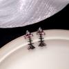 Pendientes de aguja plateada con lazo dulce y fresco, pendientes de hada con espíritu, lindos pendientes de piedra blanca rosa, diseño de nicho, pendientes al por mayor