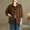 Foto Real de Chaqueta Casual Retro Artística para Mujer Primavera y Otoño 2025 Nueva Chaqueta Corta Holgada con Solapa Superior para Mujer
