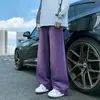 Marca de Moda Estilo Americano Vibe Pantalones Morados para Hombre Otoño Vintage Lavado Viejo Sueltos Modernos Rectos Casuales