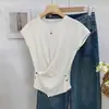 Camiseta de manga corta ajustada estilo coreano con cintura irregular para mujer, nuevo diseño de verano 2025, top elegante ajustado