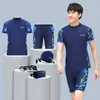Traje de baño de dos piezas para adolescentes, top de manga corta, bañador de manga larga, conjunto de traje de baño para hombre con protección solar, equipo completo de natación