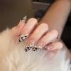 Nude chanfrado Leopardo Full Diamond Wear Nail Art Terminado Fake Nail Patch Nail Patch Patch de unha removível Nail Patch