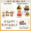 Set de Decoración de Fiesta de Cumpleaños Temático de Vehículos de Construcción de Dibujos Animados Transfronterizo con Banderines, Adornos para Pasteles, Globos y Decoraciones de Mesa