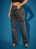[Personalização Odm Fábrica Xintang] Jeans Casual Solto com Patch Impresso Personalizado