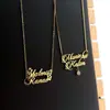 Collar Hueco de Acero Inoxidable con Doble Nombre Estilo Europeo y Americano para Mujer, Colgante de Acero de Titanio con Diamantes Blancos Diseño Personalizado DIY