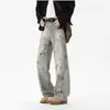Jeans de Mezclilla Azul Tie-Dye con Salpicaduras Vintage para Hombre, Pantalones Largos Estilo Wasteland, Pantalones de Pierna Ancha Acampanados de Marca de Moda