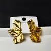 Brincos Metálicos Transfronteiriços, Flores Geométricas, Brincos Irregulares Plissados Brilhantes, Design Personalizado, Brincos de Aço Titânio Banhados a Ouro