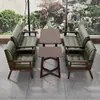 Juego de Mesa y Sillas Retro de Cuero con Cera para Cafetería Mesa y Sillas de Barra de Madera Maciza Cabina para Tienda de Té con Leche Sofá