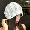 Gorro Turban con Adorno de Encaje Estilo Coreano para Mujer, Gorro Fino Transpirable para Primavera/Verano, Circunferencia de Cabeza Grande, Moderno, Versátil, Gorro Holgado, Hace que la Cara Parezca Más Pequeña