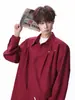 Chaqueta Camisa Plisada de Corte Holgado y Diseño Versátil, Camisa de Manga Larga Estilo Americano para Hombre con Remaches, Adecuada para Parejas, Primavera y Otoño